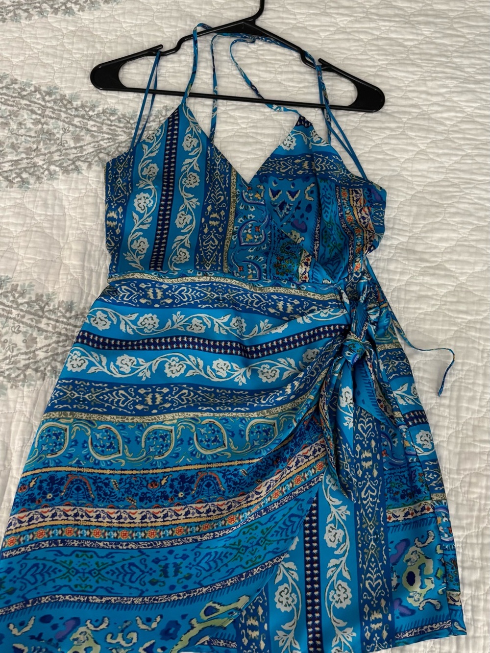 Zara Blue Printed Wrap Summer Dress